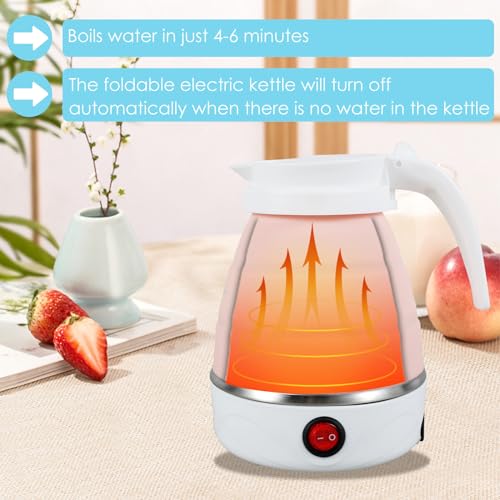 Chaleira elétrica dobrável, mini chaleira de viagem, chaleira de silicone para acampamento, chaleira