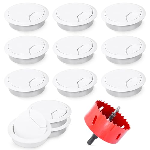 12 PCS Desk Grommet, Desk Cable Grommet 80mm with Hole Saw Round Desk Cable Hole for Hide Data Cords in Office Desk, TV Stands, Tabletops (White)