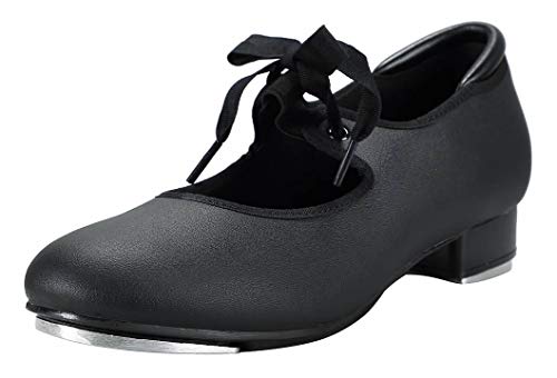 Linodes Unisex PU Leather Ribbon Tie Tap Shoe Dance Shoes for Women and Men's Dance Shoes-601-1-Black-7.5M