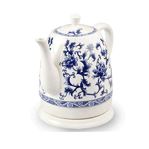 Tetera eléctrica cerámica inalámbrica azul y blanca 1.5L