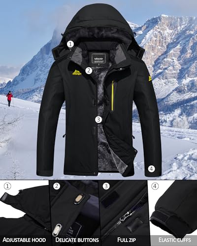 TACVASEN Damen Winterjacke Warm Skijacke mit Fleece Gefüttert Wasserdicht Atmungsaktiv Softshelljacke Outdoor Softshelljacke Schwarz S