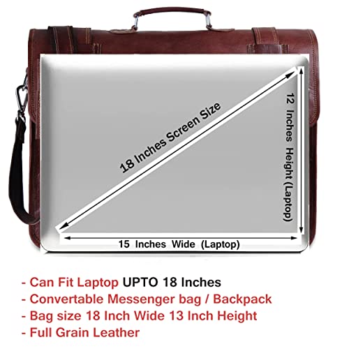 Convertible Leather laptop bag 18 inch and backpack for men – Vintage Full Grain Leather satchel for men – Genuine Leather briefcase for Business – Brown Leather computer bag with rustic look3