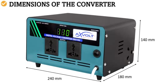 Image of Axvolt Elite 2600W Copper Step-Down Voltage Converter | 220V-240V to 110V-120V Heavy-Duty Transformer | Digital Display & Thermal Reset Protection | Universal Socket for US & Japan Appliances in India