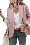Genhoo Womens Blazers for Work Professional Casual Blazers 3/4 Sleeve Cardigan Office Suit Jacket Pink Medium