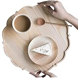 [Heartserice] 木製トレイ 天然木 花型 軽量 おしゃれ 小物置き ティーセット 卓上 食事 披露宴 家庭用 商業用 収納 ヴィンテージ (パイン材の色)