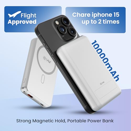 Image of EVM EnMag Ace P0301 10000mAh Power Bank - 15W Wireless Charging, 22.5W Fast Charging, Magnetic Compatible-(EVM P0301-White)-2 Year Warranty