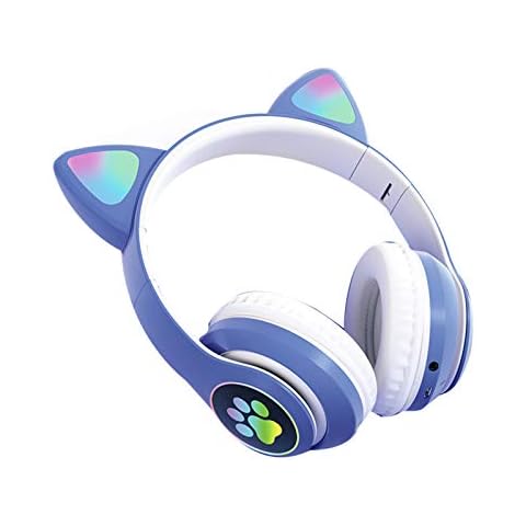 lefeindgdi Gaming Headset, Cat Ear Gaming Headset, Cute Wireless Volume Control Bluetooth Headphones LED Light for Girls Gameing Player Cover