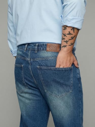 Image of Urbano Plus Men's Relaxed Fit Washed Denim Jeans Non-Stretchable