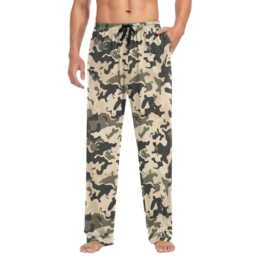 Vdsrup Men's Pajama Pants Camo Pajama Pants for Men PJs Bottoms Drawstring Pockets Brown Black Sleep Lounge Pants S3