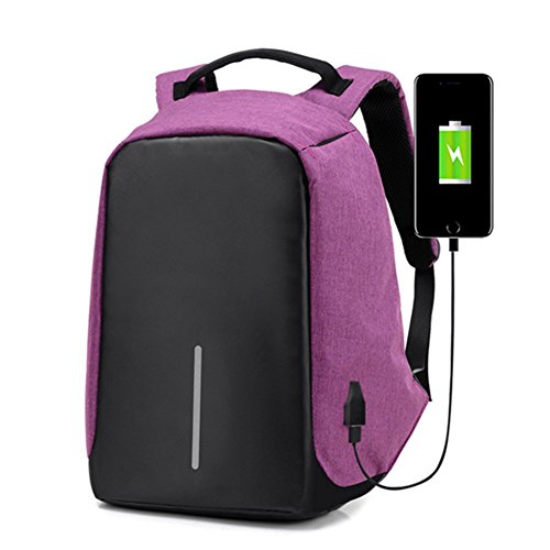 Durable Rucksack Schultasche Daypack Schulter Laptoptasche mit USB-Ladeanschluss und Schloss Schwarz, Grau, Lila