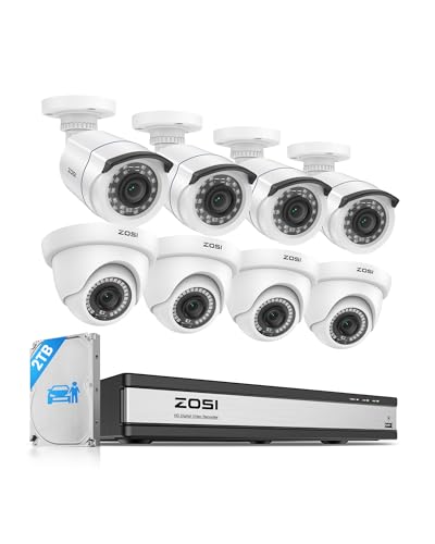 Image of ZOSI Full 1080p 16 Channel Home Security Camera System with AI Human Vehicle Detect, 8 x 1080p Weatherproof CCTV Bullet Dome Camera Outdoor, H.265+ 16CH DVR with 2TB HDD, Night Vision, Alert Push