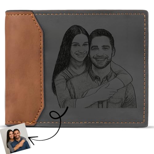 Customized Wallets for Men Engraved Leather Photo, Custom Wallet with Picture, Personalized Gifts for Him, Son, Dad Gifts Trifold Wallet, Fathers Day Gift