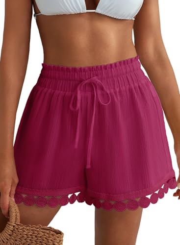 Image of Dokotoo Womens Shorts Summer Casual Loose Elastic Waist Drawstring Lace Boho Beach Cover Up Shorts