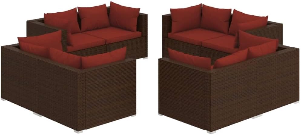 vidaXL Patio Lounge Set 8 Piece, Patio Furniture Set for Outdoor Garden, Sectional Sofa with Cushions, Middle Sofa, Poly Rattan Brown
