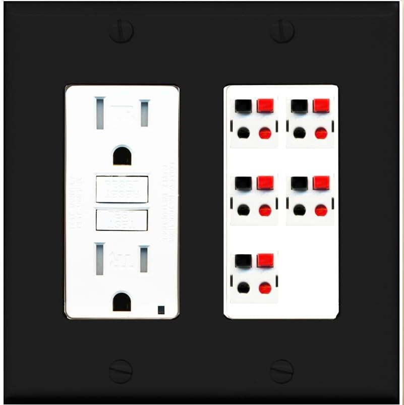 RiteAV 5 Port Speaker Wire Plug Jack Wall Plate - GFCI Outlet [White]