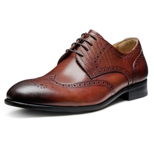 Jepsengord Sapato social masculino dois tons de couro bovino genuíno Oxford com Brogue Formal Business Wedding Derby Shoes, Derby de ponta de asa marrom, 44