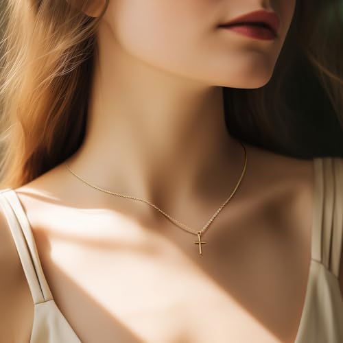 AMELINE 14K Gold Cross Necklaces for Women Gold Cross Chain Minimalist Pendant Small Necklace for Women Jewelry3