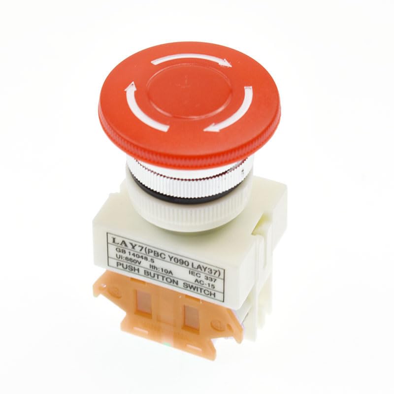 LAY37-01ZS Red Mushroom Cap DPST Emergency Stop Push Button Switch AC 660V 10A Switch Equipment Lift Elevator Latching Self Lock (NC)