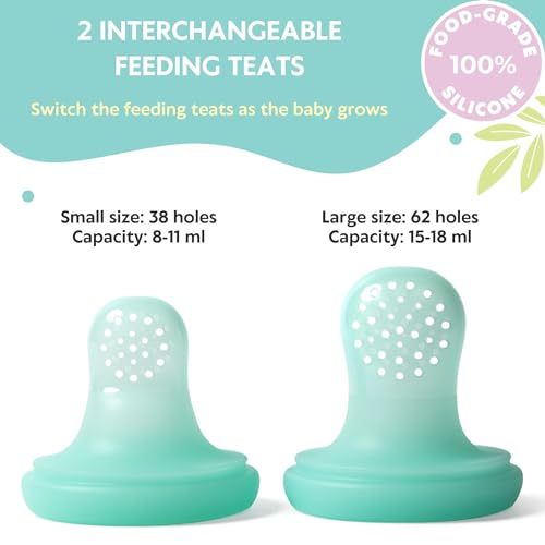Image of Vesta Baby Fruit Feeder - 2 Sizes Soft Silicone Freezable Fresh Food Nibbler for Safe Infant Self Feeding - Solid Foods Weaning Pacifier & Teether Set - Bunny Teething Relief Toy for Babies 4M+
