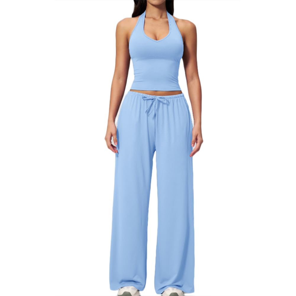XYFfybhsd Active Wear Sport Woman Flare Pants Gym Fitness Sets 2 Piece Sexy Yoga Outfit Apparel(Size:XL,Color:Blue)