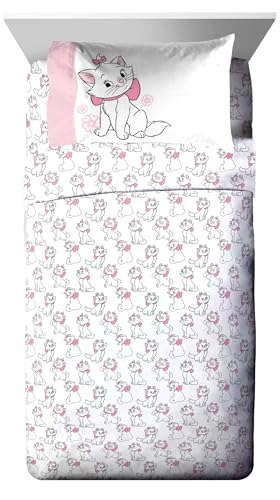 Image of Disney Aristocats Marie Twin Comforter Set 5 Piece Kids Bedding, Pink | Bed in a Bag, Comforter Sheets Sham Pillowcase, Official Brand, Soft Microfiber, Machine Washable, Easy Care, Girls Gift