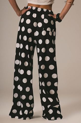 Women Polka Dot Drawstring Wide Leg Pants Polka Dots Casual Loose Lounge Trousers with Pockets3