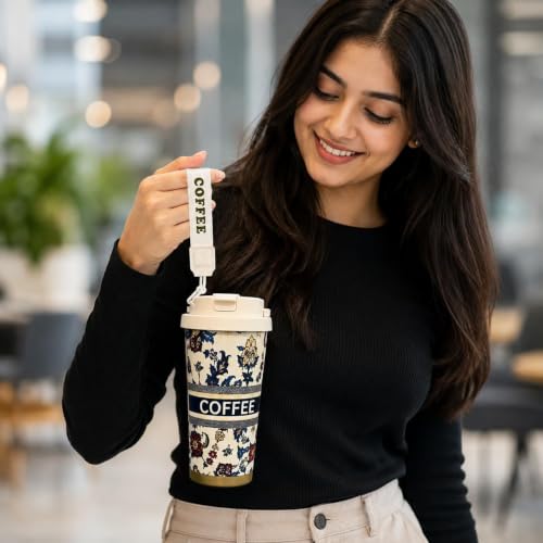Image of STARFLYER Double Coffee Cup with Travel Strap 316 Stainless Steel Double-Layer Insulated Vacuum Bottle with Straw-500ml(Coffee tag)