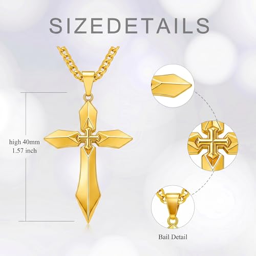 Image of Midari Gold Cross Necklace for Men 18K Gold Cross Pendant Minimalist Faith Necklace Christian Pendant Religious Gift