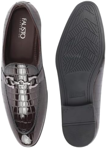 FAUSTO Men Leather Formal Pull-On Shoes