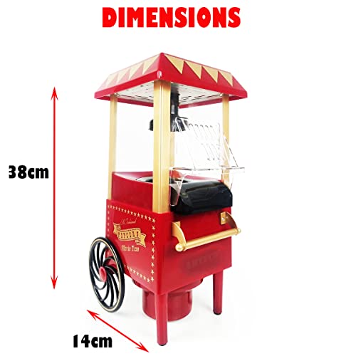 Almineez Retro Carnival Popcorn Maker – Red 1200W Electric Fairground Popcorn Machine with Hot Air Circulation Popcorn Popper - for Fat-Free and Healthy Snacking - Perfect for Home Cinema With 6 Bags - Image 3