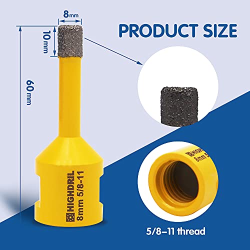 Highdril Diamond Core Drill Bit - 2Pcs 5/16" (8Mm) With 5/8-11 Thread Dry Drilling For Porcelain Tile Ceramic Granite Marble Stone Masonry Brick #TOP1