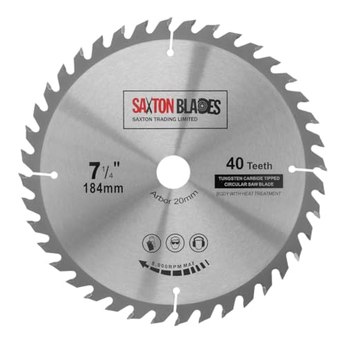 TCT18440T20B TCT-Kreissägeblatt, 184 mm x 40 Zähne x 20 mm Bohrung (16 mm Ring), passend für Evolution, Bosch, Makita usw.