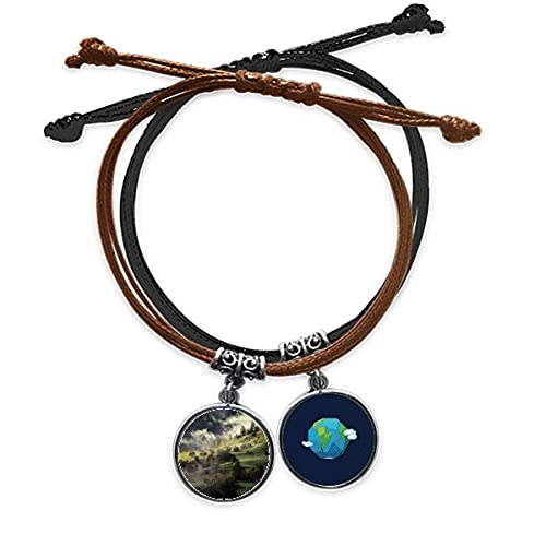 Pulsera de bosque de niebla de cuero marrón estilo tierra para hombre y mujer