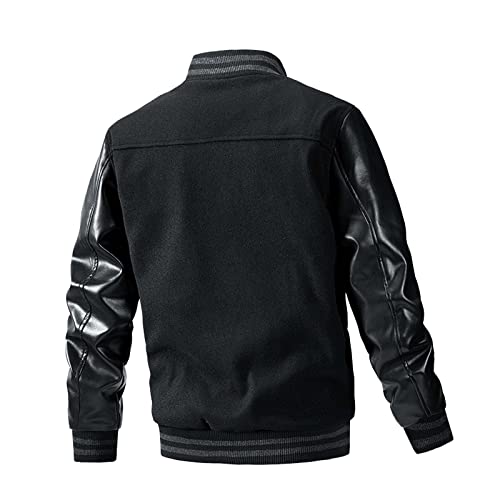 Dyguyth Mens Varsity College Jacket Baseball,Classic Color Block Raglan Bomber Jackets Button Casual Slim Fit Sports Outwear Black Xl #TOP1