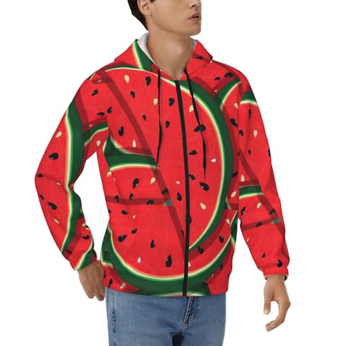 Sweat à capuche zippé pour homme motif pastèque rouge manches longues