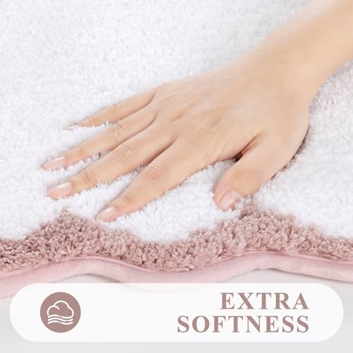 Pauwer 3 Piece Bathroom Rug Set, Non Slip Bath Rugs, White and Dusty Pink by Pauwer - Used condition - Image 3