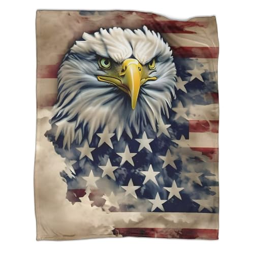 Kuschelige Mikrofaser Sofadecke 50x60inch(127x152cm), Premium 3D-Druck Adler-Burd-USA-Flagge Tagesdecke, Ganzjahres Warme Kuscheldecke Für Männer Frauen