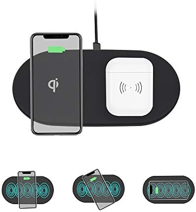 Dual Wireless Charger, Dual10W 5 Coils 360°Fast Wireless Charging Pad, Qi Certified, Compatible for New AirPods/iPhone 11/11 Pro Max/X/XR/XS/XS Max, Fast Charging Samsung Galaxy Note8/Note9/S10+/s9+