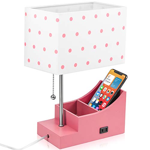 Kaybele Kids Lamp For Bedrooms, Bedside Table Lamp With Ac Outlet, Pink Nightstand Lamp For Girls Room Decor, Wood Desk Lamp With Storage, Rotatable Lampshade(Without Bulb) #TOP1