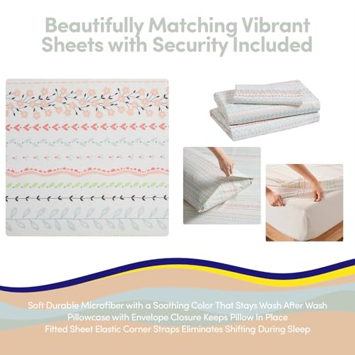 Image of Kids Comforter Set Full Size - Bed in a Bag with Sheets, Pillowcases & Shams - Soft Stylish Pom Pom Bedding - All Season Girls Bed Set