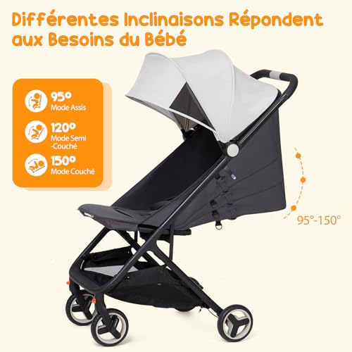 Aptliton Ultra-Compact Travel Stroller, Cabin Approved Pushchair for Baby & Toddler up to 22kg (0-4 Years), Lightweight Fold, Recline 95-150°, Compact Stroller for Airplane Travel - Image 4