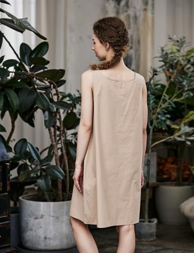 BEAUZSUZSANA Women\'s 100% Cotton Long Slip Dress Wide Strap Full Slip for Under Dresses with Modesty Panel Comfy Sleep Dress (Nude,XL)