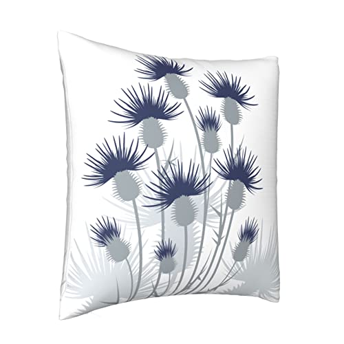 Polyester Decorative Cozy Square Throw Pillow Cases Cover With Hidden Zipper For Couch Bed Sofa Living Room Manual Hand Painted Print Colorful Home Decoration 18 X 18 Inches,Floral Thistle Blue #TOP1