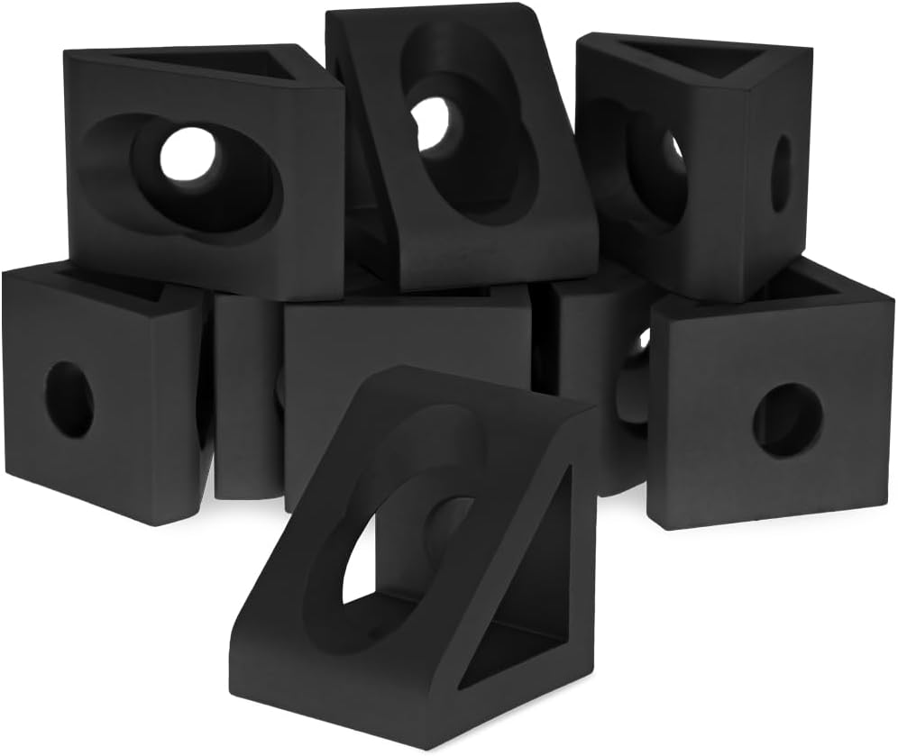 8020, 4132, 10 Series, 2 Hole Aluminum Inside Corner Gusset L Bracket for 80/20 Extruded Aluminum Extrusion Heavy Duty Angle Bracket (Black Anodize, 10)