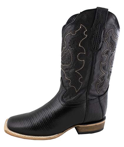 Men's Rodeo Cowboy Boots Genuine Leather Braided Print Square Toe2