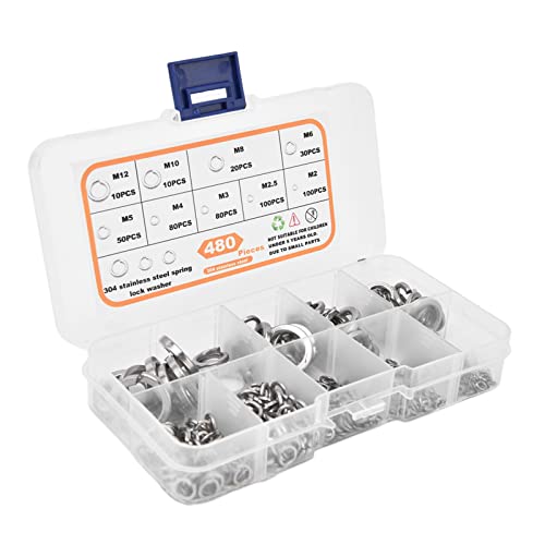 Septpenta - Lot de 480 Rondelles Plates en Acier Inoxydable, 9 Tailles (M2 M2,5 M3 M4 M5 M6 M8 M10 M12), Excellentes Performances, Assortiment de Rondelles Plates D'étanchéité pour Appareils Ménagers, Automobile
