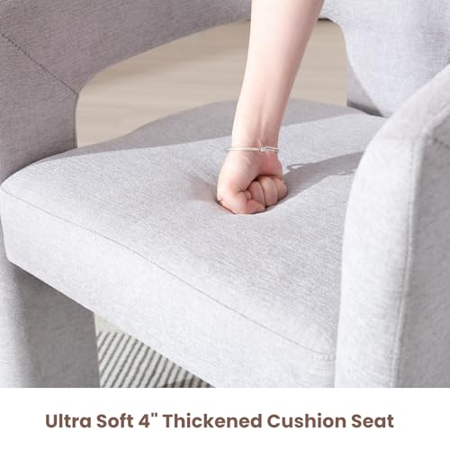 Image of HNY Modern Barrel Kitchen & Dining Room Chairs Set of 6, Chenille Upholstered Accent Chairs with Arm, 18.5'' Wide Side Armchairs Vanity Chairs for Living Room Bedroom Makeup Small Spaces, Grey