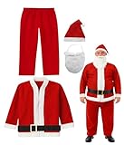 Nicky Bigs Novelties Santa Claus Costume for Men Women Disposable Santas Claus Suit for Adults 5pc Set Christmas Bar Pub Crawl Suit Outfit Hat Belt Beard Jacket Pants Hat