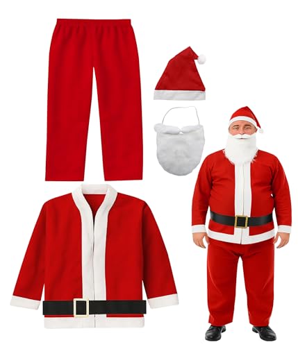 Nicky Bigs Novelties Adult Cheap Disposable Santa Claus Suit Costume 5pc Set Christmas Pub Crawl Suit Outfit, One Size