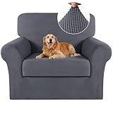 Turquoize 2 Piece Sofa Cover Stretch Spandex Slipcovers with Elastic Bottom Chair Couch Shield Rich Jacquard Stretch Fabric High Spandex Form Fit Slipover (Chair, Grey)